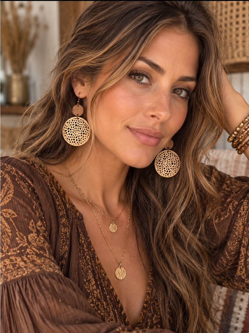 Handcrafted Brown and Gold Filigree Drop Earrings - Women Jewelry